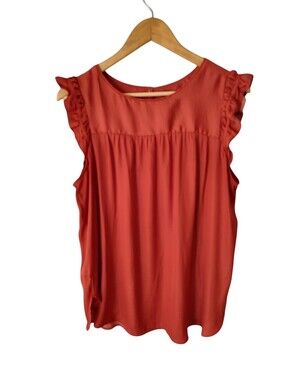 Loft Burnt Orange Short Ruffled Sleeve Blouse Size Large